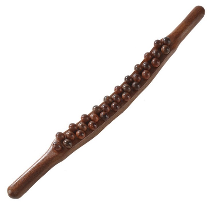 Baston de masaj din lemn, 31 margele, design din lemn solid, pentru intregul corp, usor de utilizat