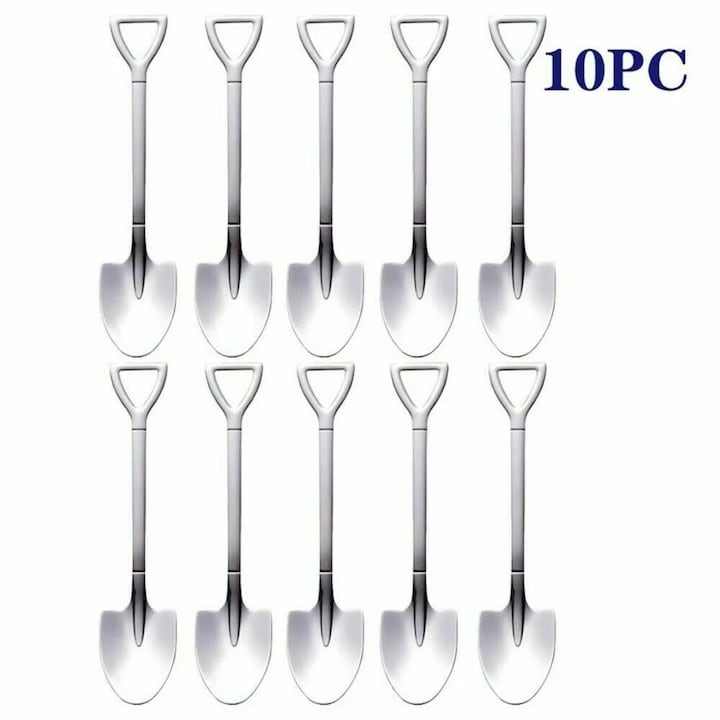 Set 10 linguri din otel inoxidabil, argintii, pentru cafea si deserturi
