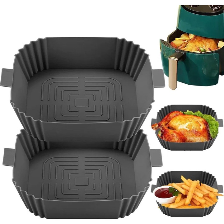 Szilikon sütőforma légkeveréses fritőzökhöz, 4 darabos készlet, bordázott kialakítás, szürke