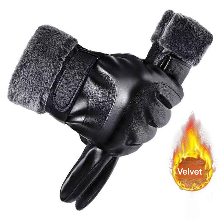 Manusi din piele cu touchscreen, calduroase pentru iarna, impermeabile, rezistente la vant, captusite cu fleece, ingrosate, pentru motociclete si activitati in aer liber