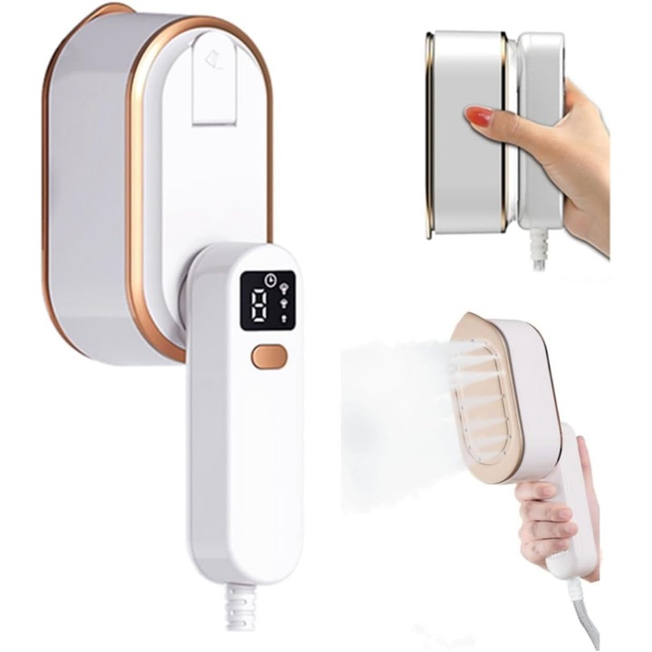 Fier de calcat cu abur portabil, 1300W, incalzire rapida in 9 secunde, capacitate mare, alb, unisex