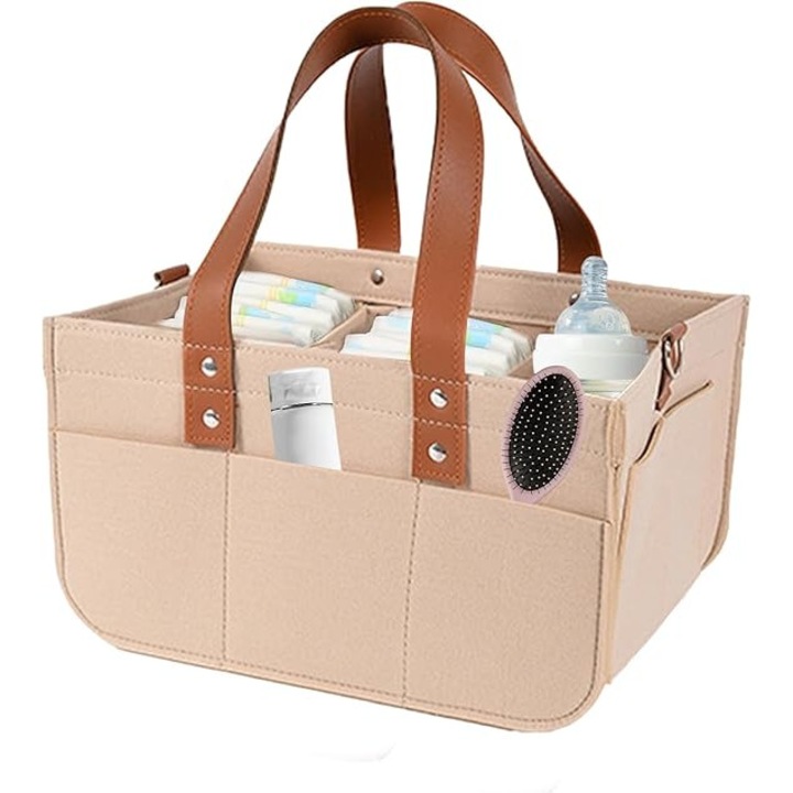 Geanta pentru bebelusi, multi-compartiment, capacitate mare, material din fetru, 38x30x15cm