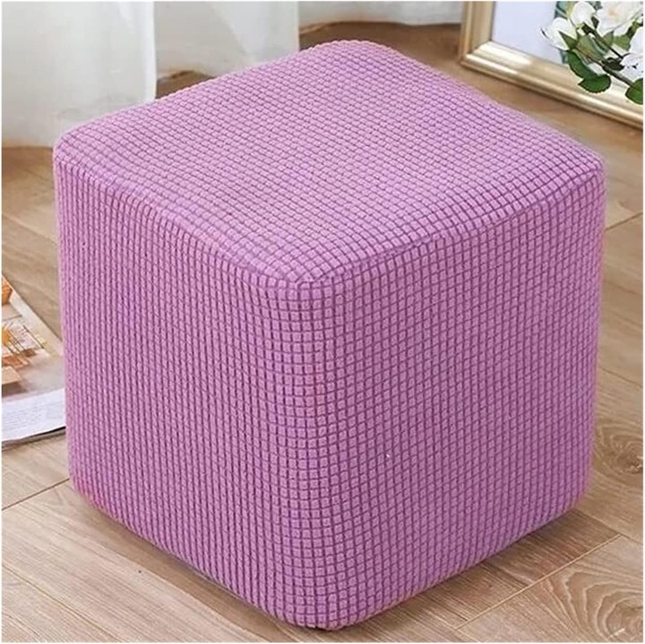 Husa patrata pentru taburet, elastica, din material texturat, 30x30cm, mov