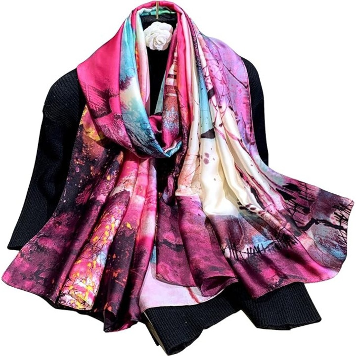 Esarfa pentru femei, multicolor, material nylon, stil vintage, 70x180cm