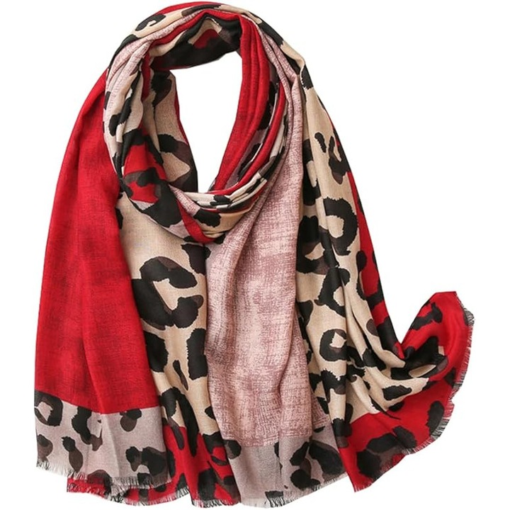 Esarfa dama, imprimeu floral si leopard, 180x90cm, usoara si moale