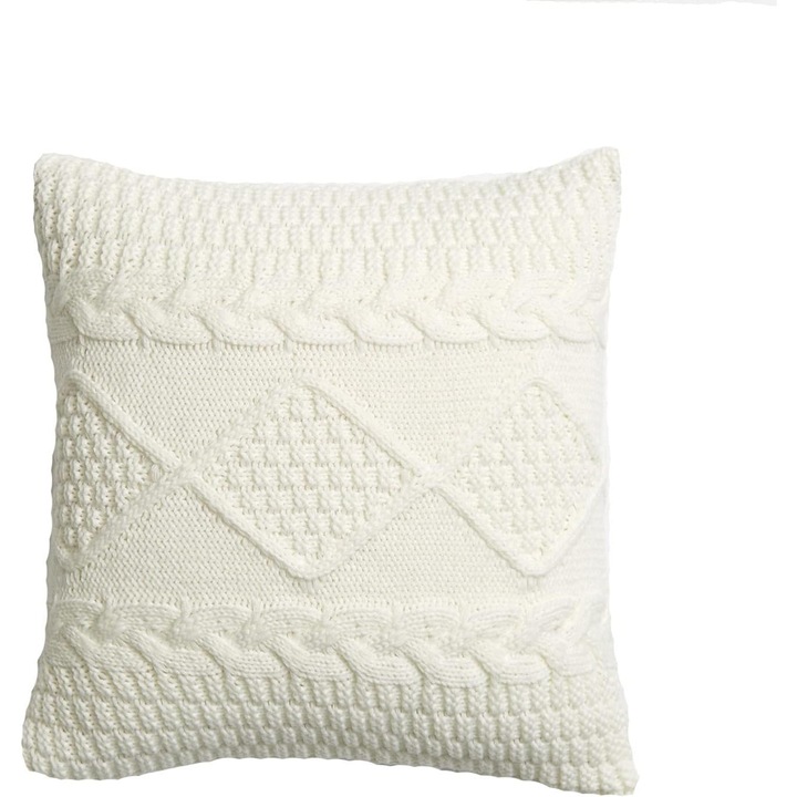 Fata de perna alba, model retro tricotat cu diamant, 45x45cm, set 1 bucata