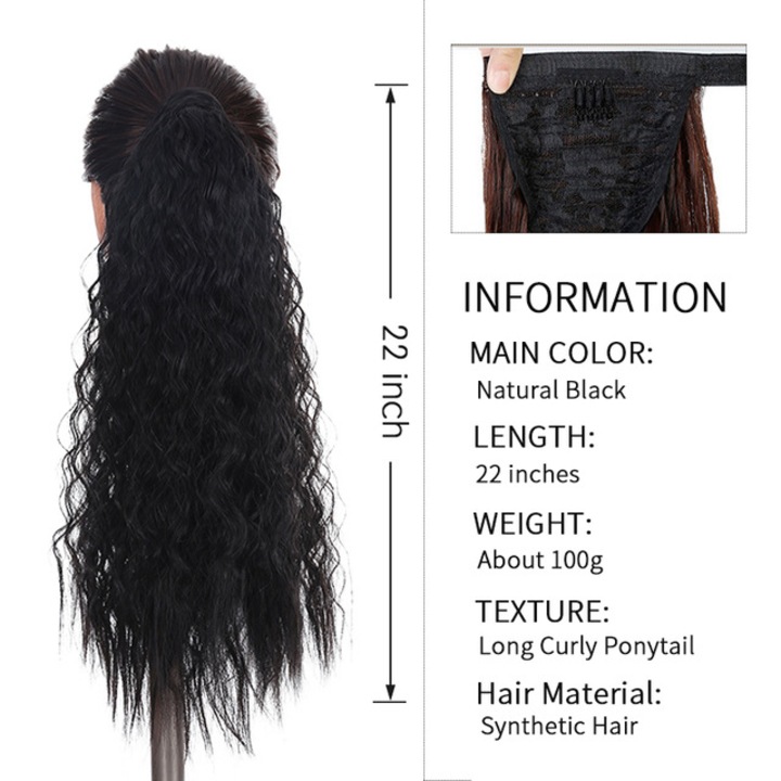 Par sintetic 22 inch, coada de cal cu impletituri, culoare aurie, sistem Velcro