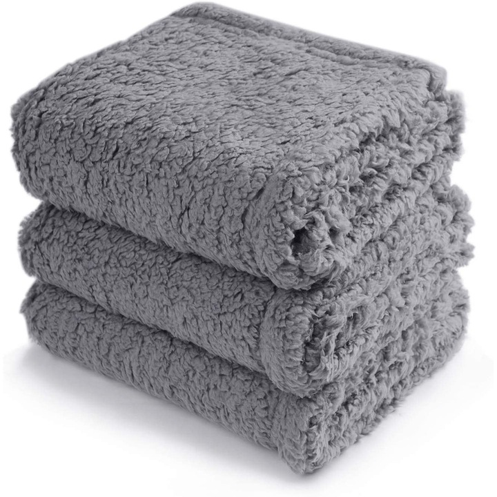 Set de paturi pentru animale, 3 piese, microfibra, gri, dimensiuni mici/medii/mari (60x40cm, 76x52cm, 104x78cm)