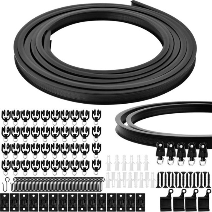 Set sine perdea curbata 5m, accesorii instalare, flexibil, negru