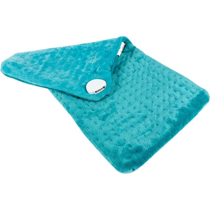 Patura electrica din flanel, temperatura ajustabila 30-70°C, timer 120 minute, lavabila, 30x60cm, albastra