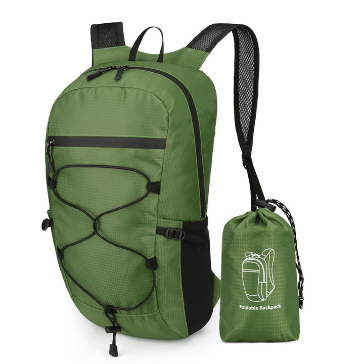 Rucsac pliabil ultrausor, impermeabil, cu buzunare de depozitare, multifunctional, 20L, verde