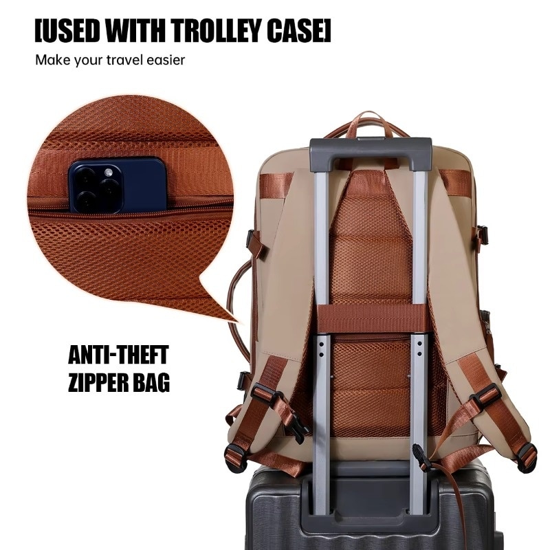 Rucsac laptop unisex, extensibil, impermeabil, bej, 45x31x22cm, capacitate 20-35L
