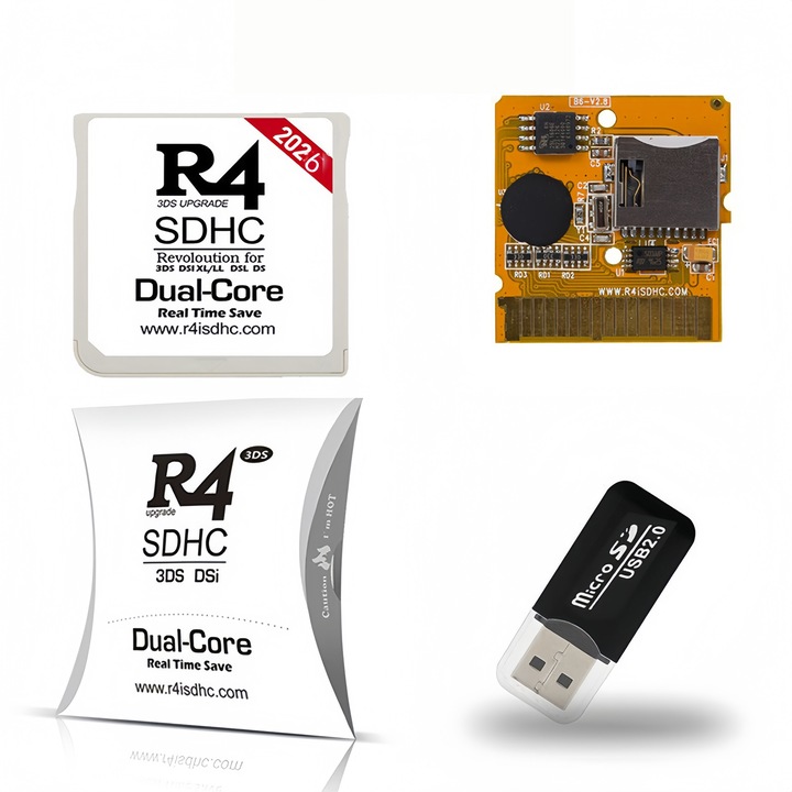 Card de Modare R4 SDHC RTS Lite 2026 compatibil Nintendo DS, NDSi, 3DS, Performanta Dubla pentru Jocuri Rapid, Compatibilitate Totala, Suporta MicroSD pana la 128GB, Accesoriu Gaming Esential compatibil cu New 2DS/3DS/LL/XL NDSL NDSI, Alb