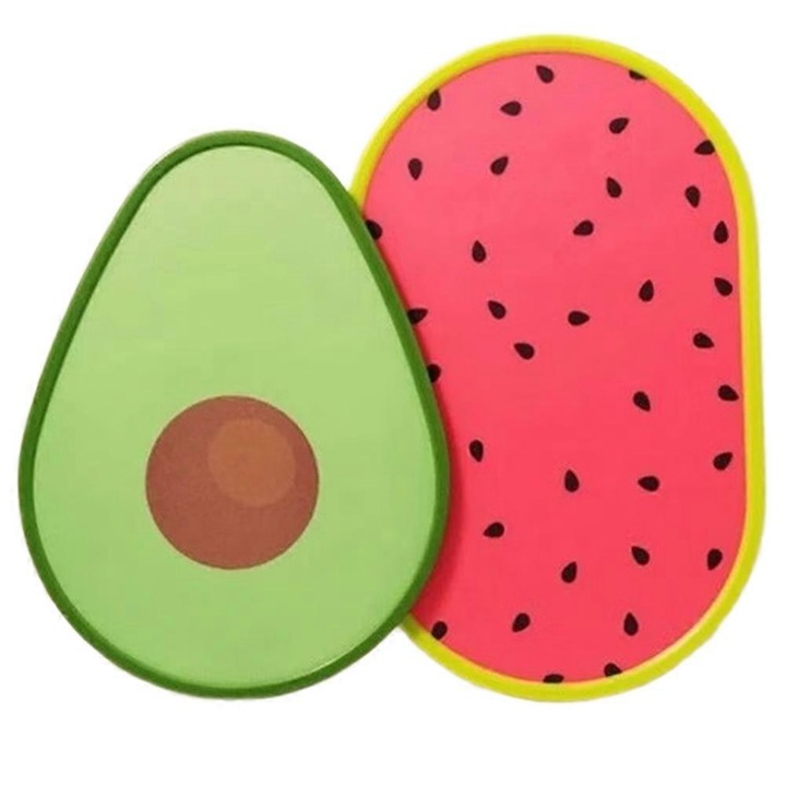 Tocatoare de bucatarie set, forma pepene si avocado, 31x23x1.1cm si 37x23.9x1.2cm, material PP+lemn