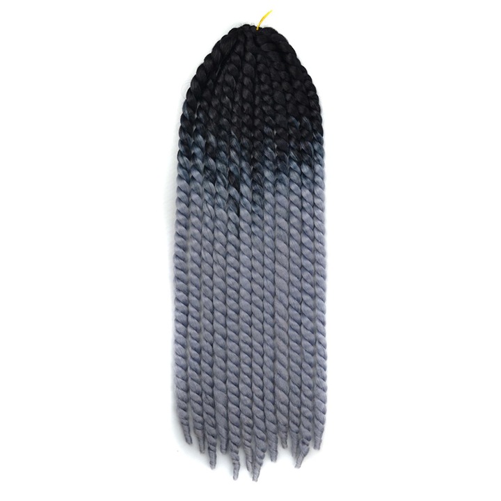 Extensii de par sintetice impletite, 22 inch, ombre negru-purpuriu-albastru, set de 1 bucata