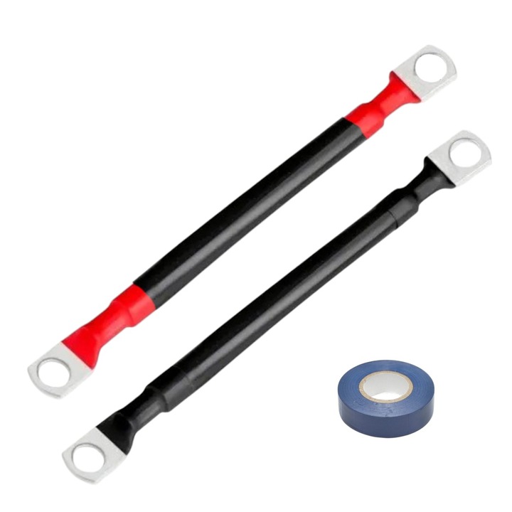 Cablu fi 35mm- 2*1.8M+papuci M10 din cupru, pentru instalatii fotovoltaice, baterii, utilaje, ambarcatiuni + banda
