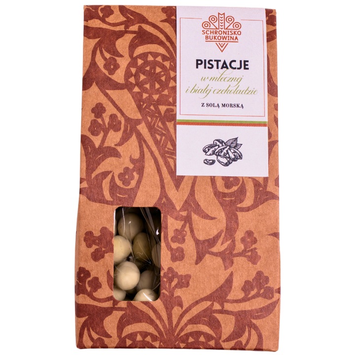 Fistic în ciocolată cu lapte și alb cu sare de mare, Schronisko Bukowina, 100 g