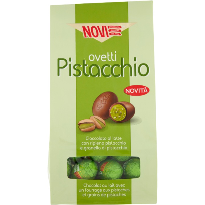 Oua de ciocolata, Novi, Ovetti Pistacchio, umplute cu crema de fistic, 160 g