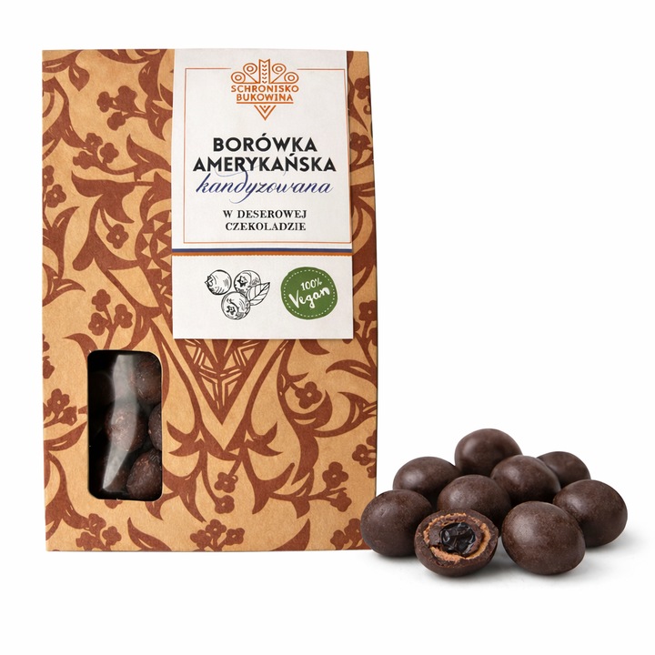 Afine confiate în ciocolată neagră, Schronisko Bukowina, 100 g, fără gumă arabică