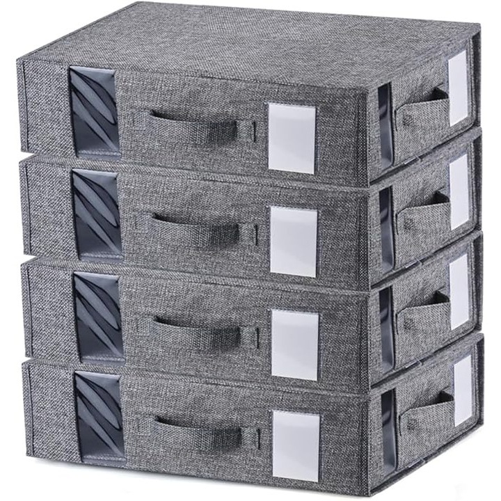 Set 4 cutii organizatoare pentru haine si lenjerii, cu fermoar si fereastra transparenta