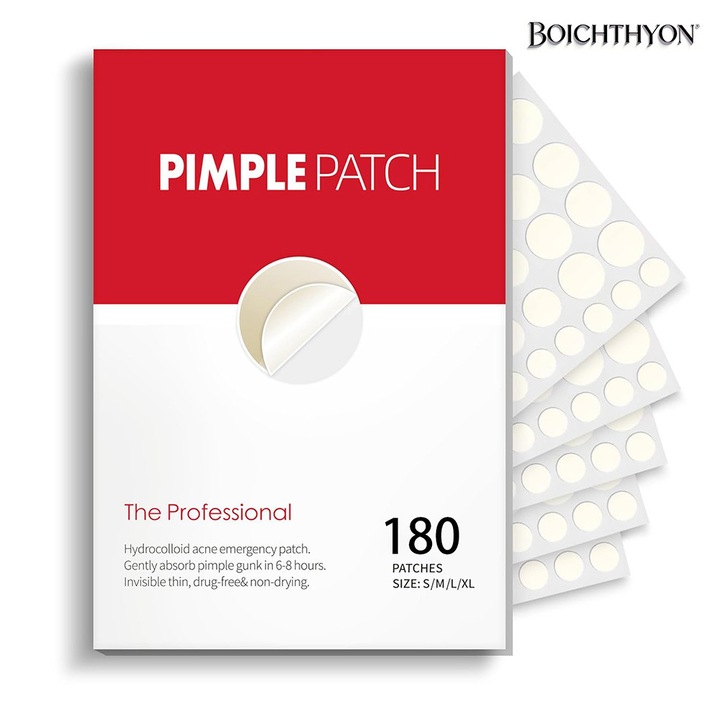Plasturi Acne Hidrocoloizi 180 Buc Boichthyon®, 4 Dimensiuni, Anti Cosuri, Absorb Sebum, Ultra Subtiri, Invizibili, Pentru Toate Tipurile de Piele
