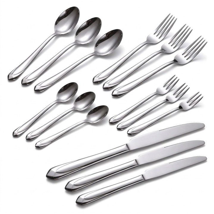 Set 15 tacamuri otel inoxidabil linguri, furculite, lingurite, furculite tort, cutite