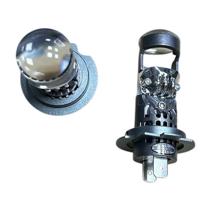 Set Becuri LED H7 cu Lupa 120W, 12000 Lumeni, Alb Rece, 9-60V