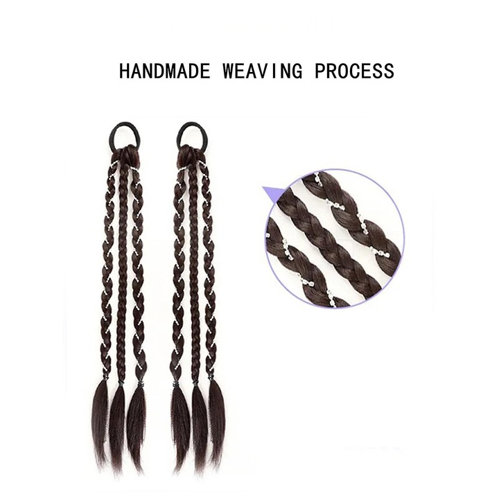 Ponytail extensie par ondulat, 45cm, negru carunt, set de accesorii par