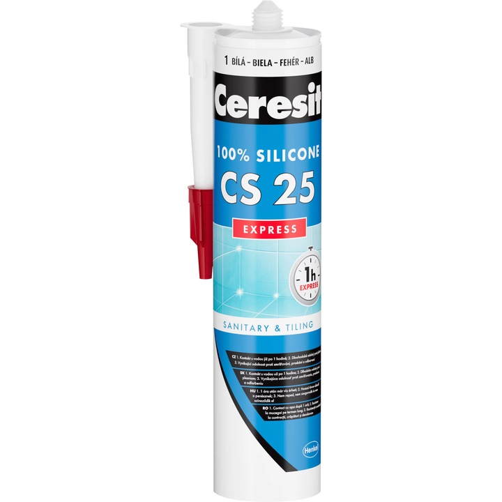 Silicon sanitar Ceresit CS 25 Express, antifungic, rezistent la mucegai, alb, 310ml
