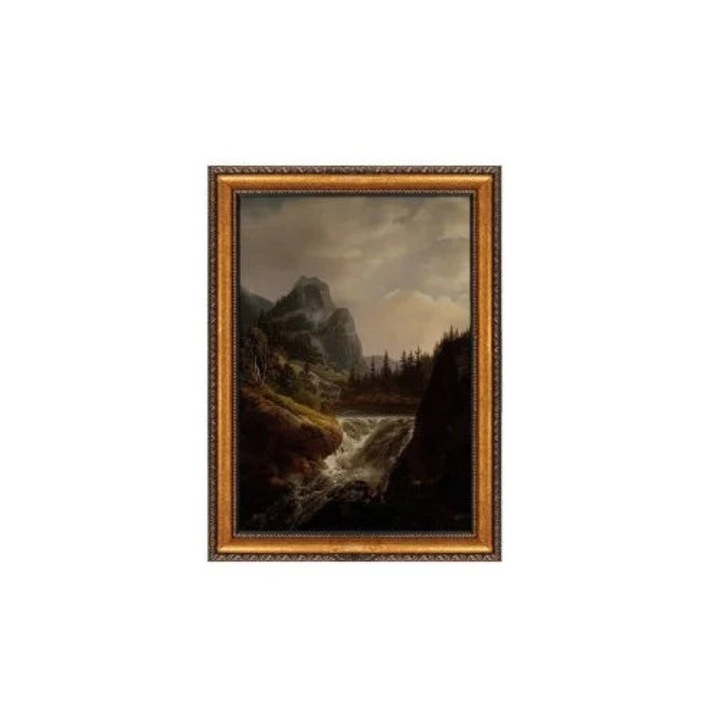 Tablou decorativ Re-Bloom, model peisaj, panza/lemn, multicolor, 50 x 70 cm