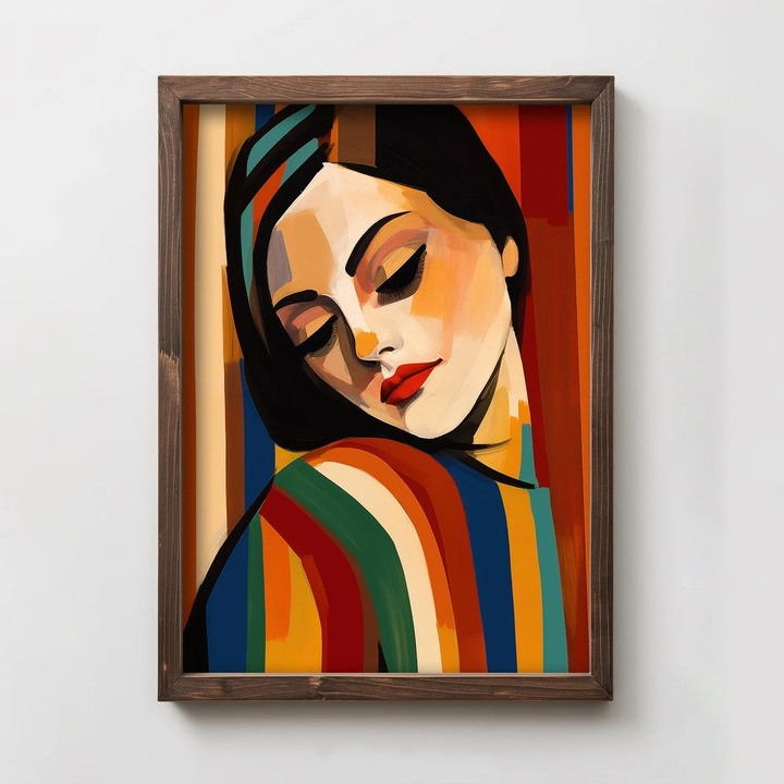 Tablou decorativ Re-Bloom, model femeie, lemn masiv/MDF, multicolor, 35 x 47 x 2 cm