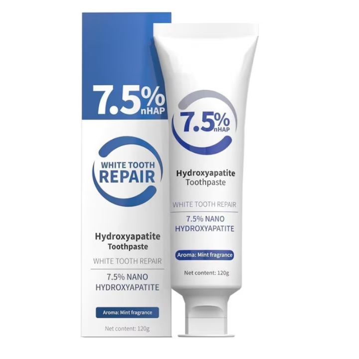 Pasta de dinti cu hidroxiapatita, protectie avansata a smaltului, favorizeaza remineralizarea dintilor, protejeaza smaltul, formula fara fluor, potrivita pentru dintii sensibili, aroma de menta, 120 g