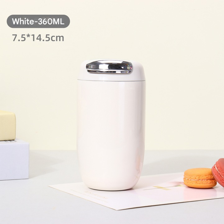 Cana termica din otel inoxidabil, 360ml, design rezistent la scurgeri, pentru cafea, ceai, alb