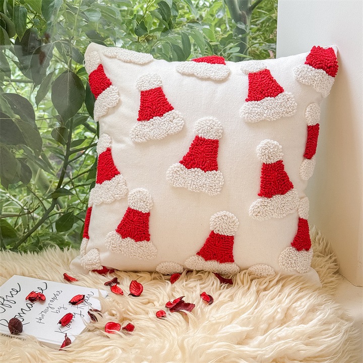 Set fete de perna Craciun, 2 bucati, design festiv, material pufos, alb, 45x45cm