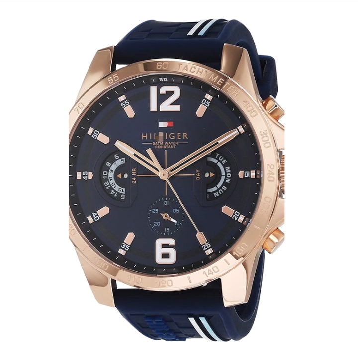 Tommy Hilfager, 1791474 Ceas elegant si versatil pentru barbati Ceas cu functii multiple si curea de silicon, Bleumarin