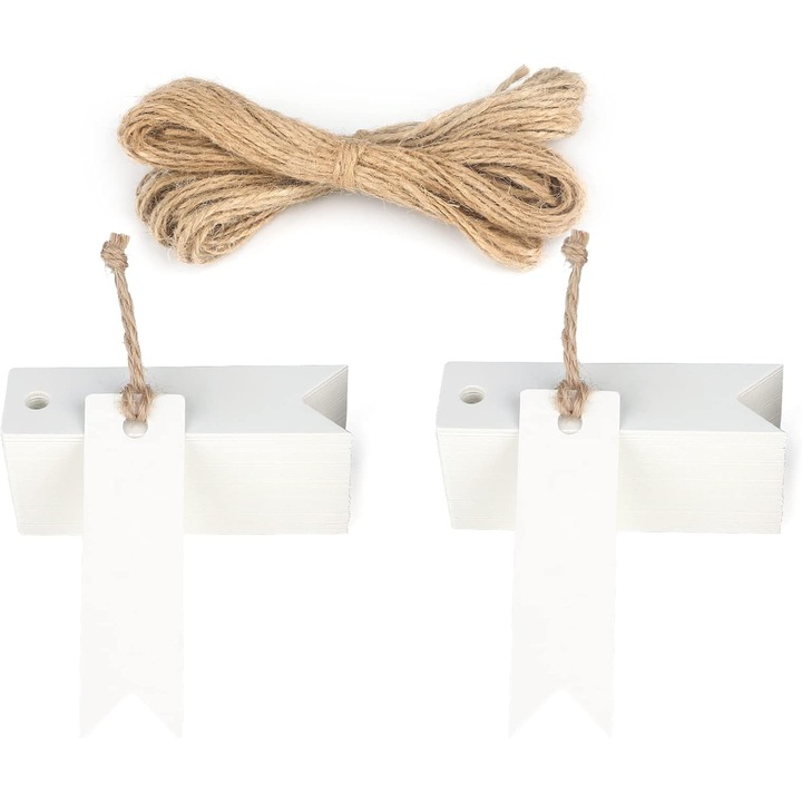 Set de 200 etichete din hartie kraft, 7x2cm, cu sfoara din iuta, pentru cadouri, nunti, Craciun, aniversari