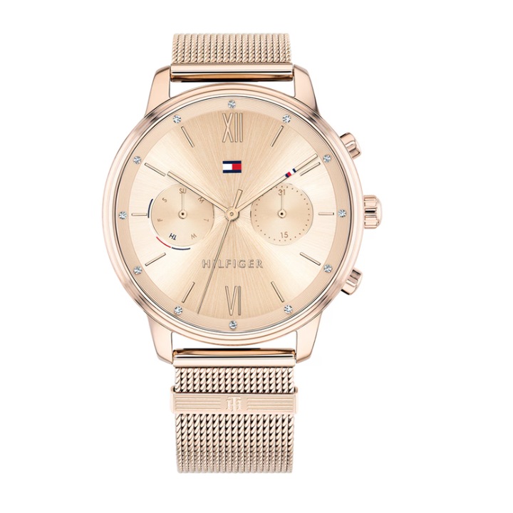 Tommy Hilfager, Stilat si versatil Ceas de otel inoxidabil cu bratara cu model plasa, 1782303 Auriu rose