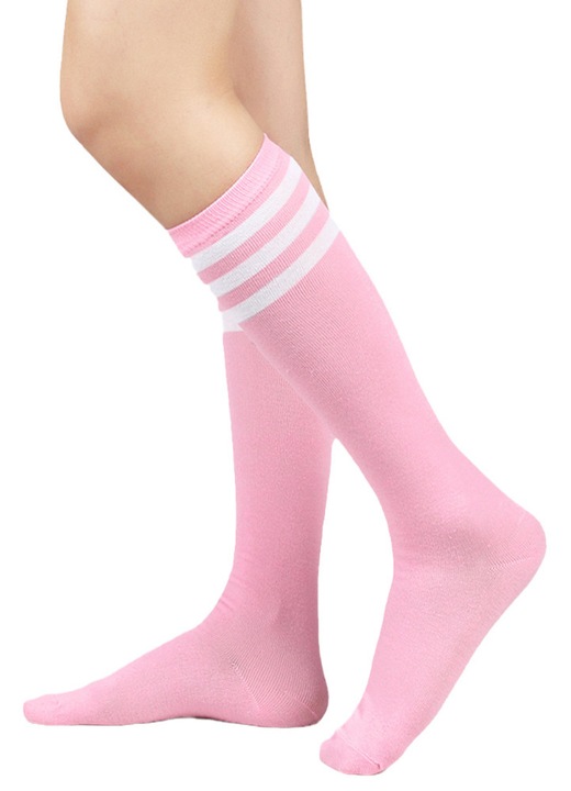 Sosete dama lungi cu dungi, roz, set de sosete atletice, marime plus