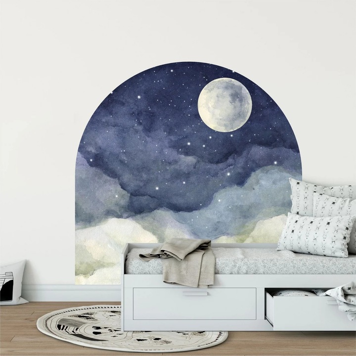 Sticker autoadeziv de perete Re-Bloom, vinil, albastru inchis/alb, 100 x 70 cm