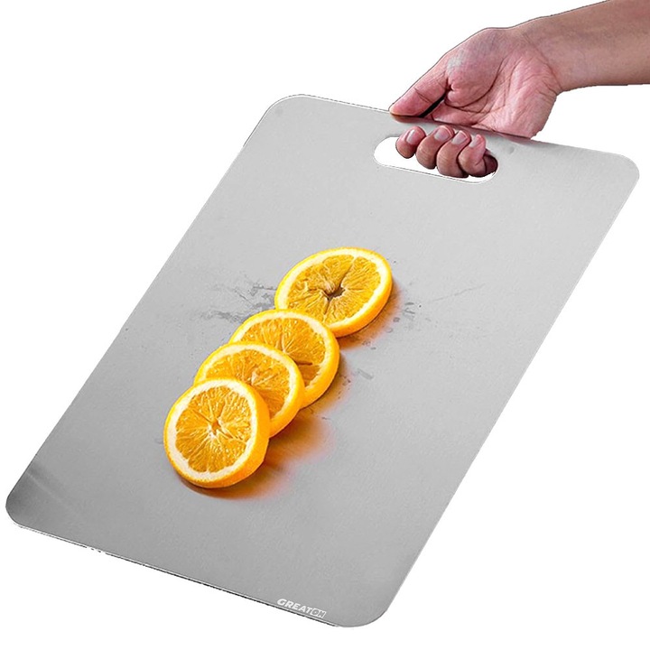 Tocator Din Otel Inoxidabil GREATON Pentru Alimente, 30 x 20 cm, Usor De Curatat Si Igienic, Ultra-Rezistent, Pentru Carne, Legume, Fructe, Verdeturi, Branza, Argintiu