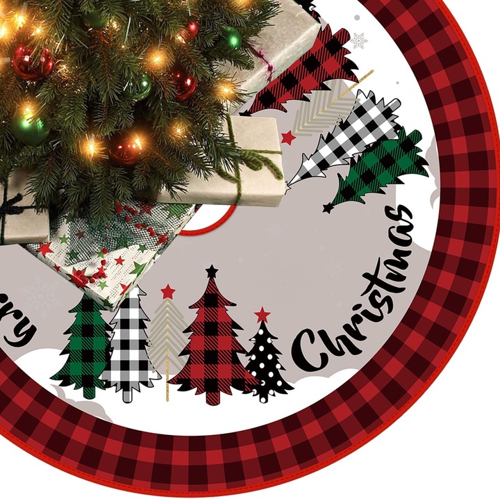 Funda de brad de Craciun rotunda 122cm, material poliester, design tematic, set decorativ