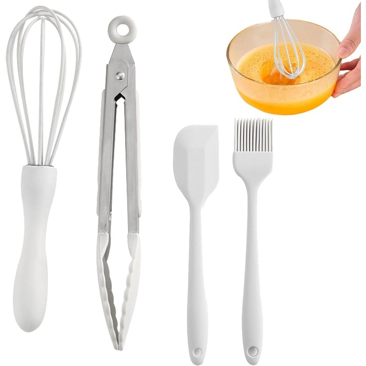 Set ustensile de bucatarie din silicon, 4 piese, rezistente la caldura, multicolor