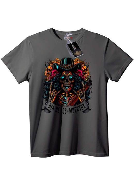 Póló Fényes Halottak Napja Koponya, Szürke
