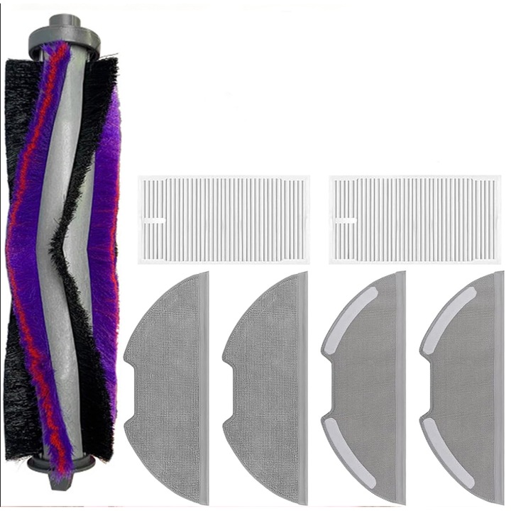 Set piese de schimb pentru aspirator robotic Eureka E10S/E20 Plus, 1 perie principala, 2 filtre, 4 mopuri