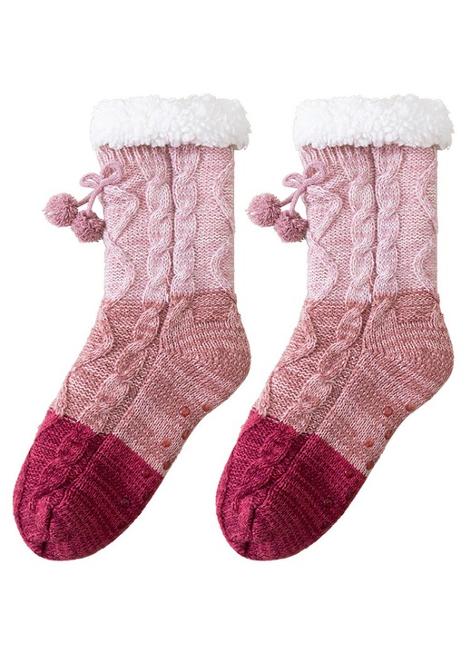 Sosete dama, roz, set de sosete pufoase, calduroase, antiderapante, 3x mai calde decat bumbacul