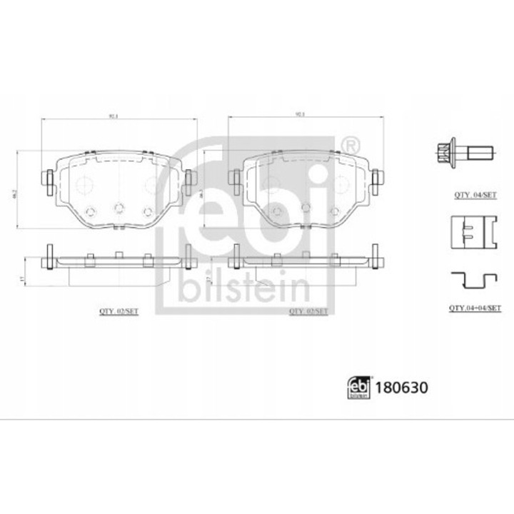 Hátsó fékbetét készlet, Febi Bilstein, Opel Corsa F, Peugeot 2008 II, 46,2x92,1mm, ECE R90 Approved