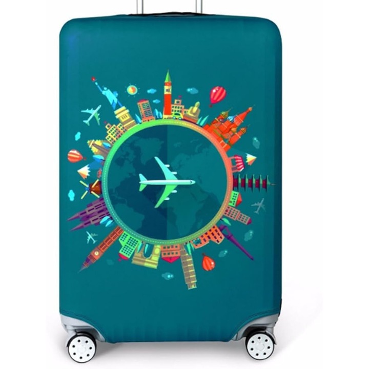 Husa pentru valiza, elastica, lavabila, dimensiuni S, 48x52cm, multicolor