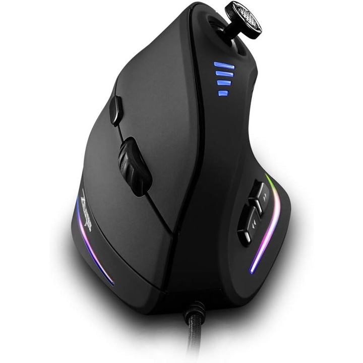 Függőleges egér joystickkal, 10000 DPI, ergonomikus, fekete, 110x72x76mm