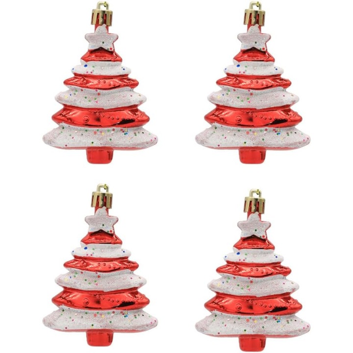 Set de 4 globuri de Craciun, 9x6cm, rosii, ornament pentru brad