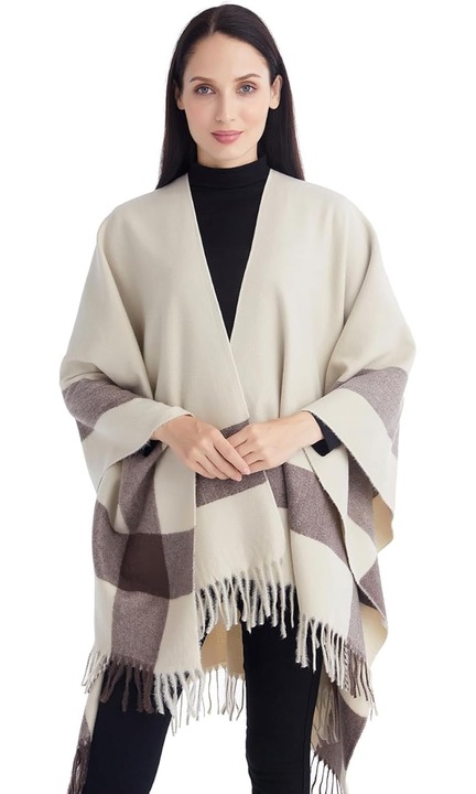 Sal dublu fata, crem, 160x128cm, pentru femei, versatil, moale si calduros